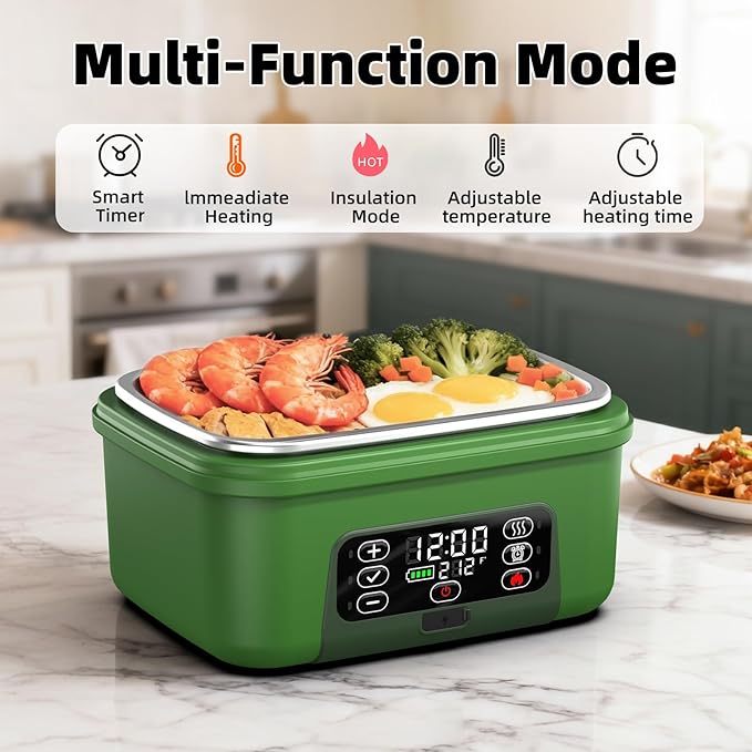 XL 6.3-Cups Cordless Electric Heated Lunch Box for Adults, 20000mAh Rechargeable Battery Powered Smart Self Heating Lunchbox for Men Women, 100W Food Warmer for Trucks Driver Travel Office Worker