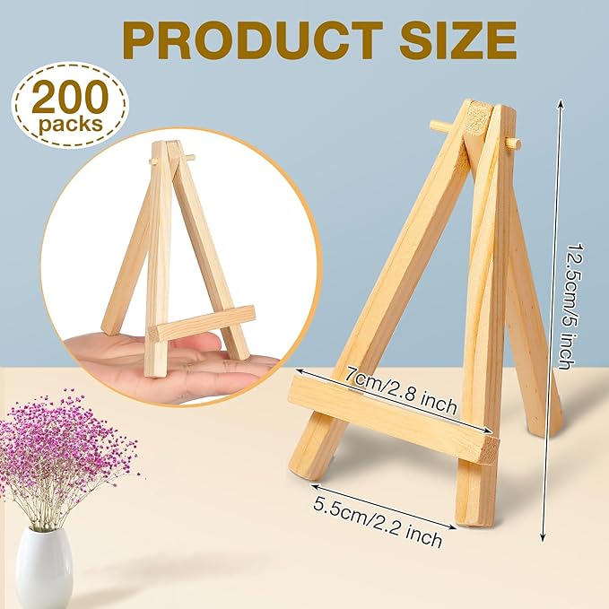 Mimorou 100 Pieces Mini Wood Easel Stands Small Wooden Canvas Easels Display Art Craft Tripod Painting Tabletop Holder for Artist Crafts, Business Cards, Photos, Gift(5 Inch)