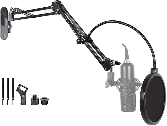 Upgrade Mic Wall Mount,Microphone Boom Arm Wall Stand Holder for Logitech Blue Yeti,Razer,HyperX,Shure,Rode Mic Broadcasting, Voice-Over Sound,Streaming and Recording-booth