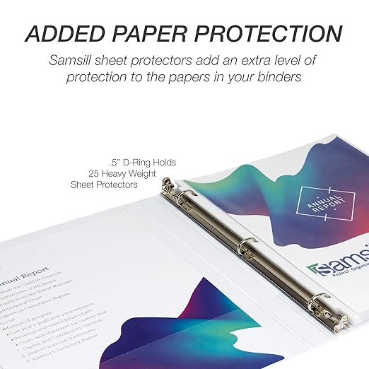 Samsill Durable 0.5 inch 3 Ring Binder, Made in USA, D Ring Binder, FSC 100% Recycled Chipboard, White