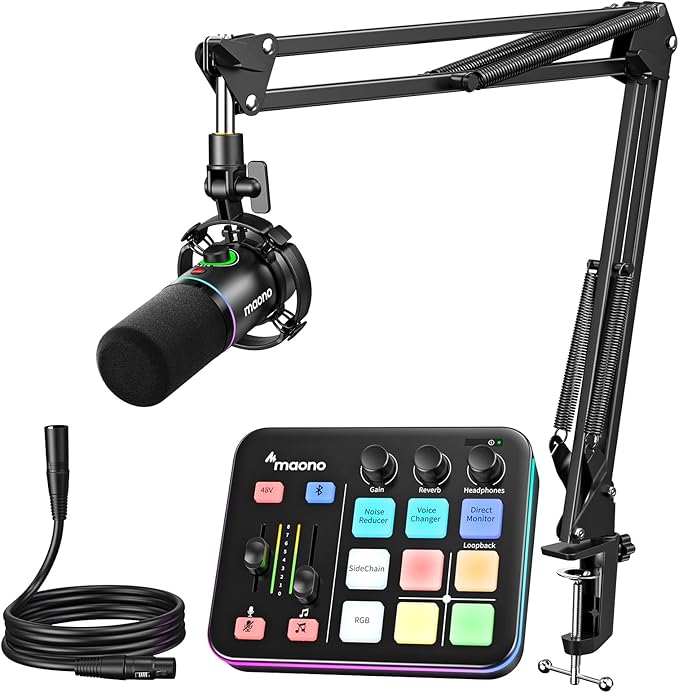 MAONO Gaming Streaming Equipment Bundle: Audio Interface Mixer and XLR Dynamic Mic RGB Noise Reduction Live Streaming Podcasting MaonoCaster PD200XS&G1 NEO