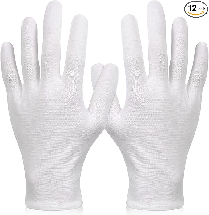 Paxcoo 6 Pairs XL White Cotton Gloves for Dry Hand Moisturizing Cosmetic Eczema Hand Spa and Jewelry Inspection