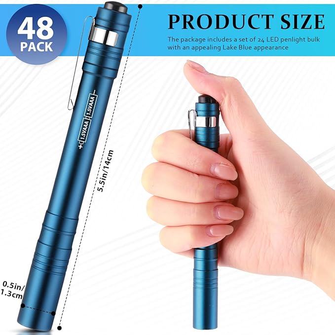 48 Pack Mini Pen Flashlights Bulk Gifts LED Pen Lights Aluminum Pocket Flashlights with Clips Small Handheld Torches for Men Camping Hiking Emergency Outdoor (Blue)