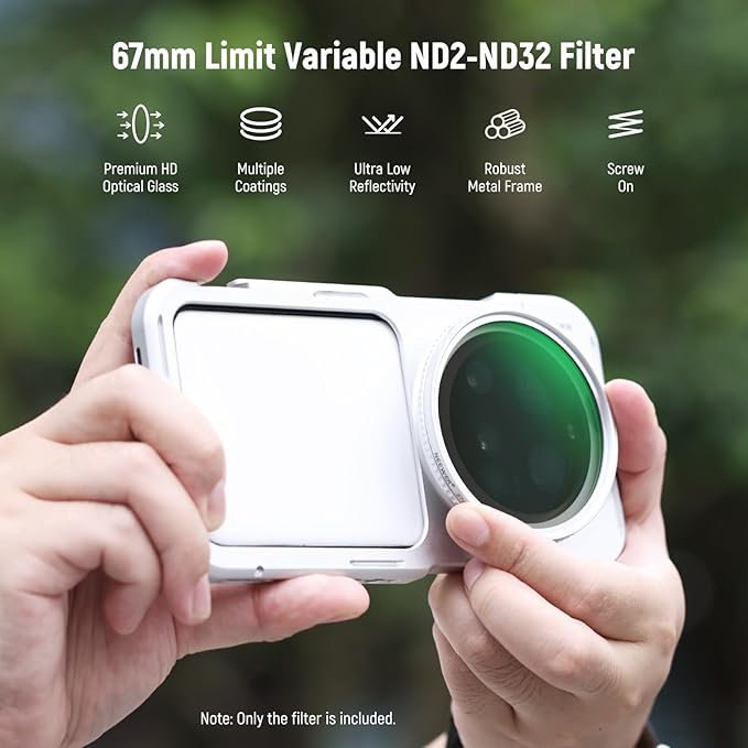 NEEWER 67mm Variable ND Filter, Slim HD ND2-32 Adjustable Neutral Density Filter Compatible with iPhone Android Samsung Camera Lens, Clip Not Included