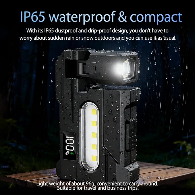 EDC Flashlight Rechargeable, 270°Rotation Magnetic Keychain Flashlight,400 Lumens Portable Flat Mini Flashlights, IP65 Waterproof Emergency Keychain Work Light (Black)