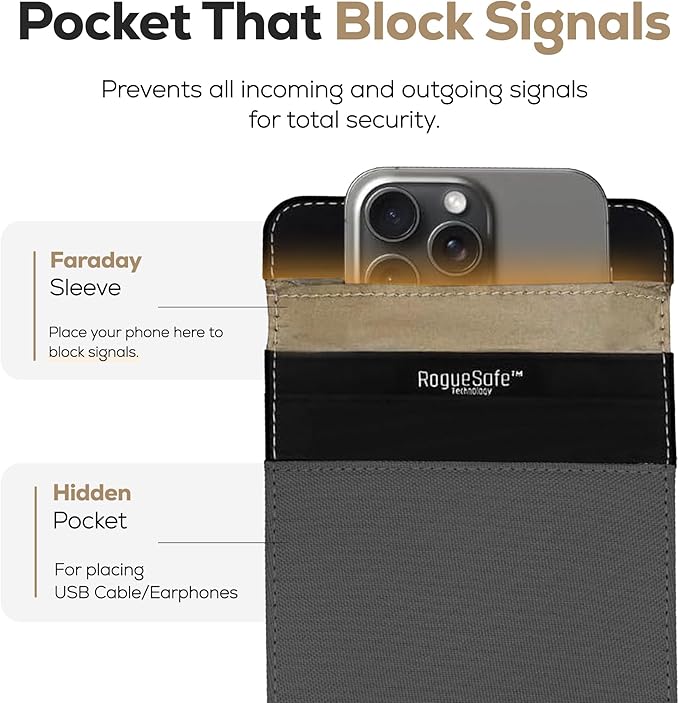 Rōnin RogueSafe™ Faraday Bag for Phone – Faraday Pouch for Phone, Blocks Cellular, Wi-Fi, GPS, Bluetooth & RFID Signals, EMP Shielded Privacy Cage with Magnetic Closure, Stylish & Durable, Slate