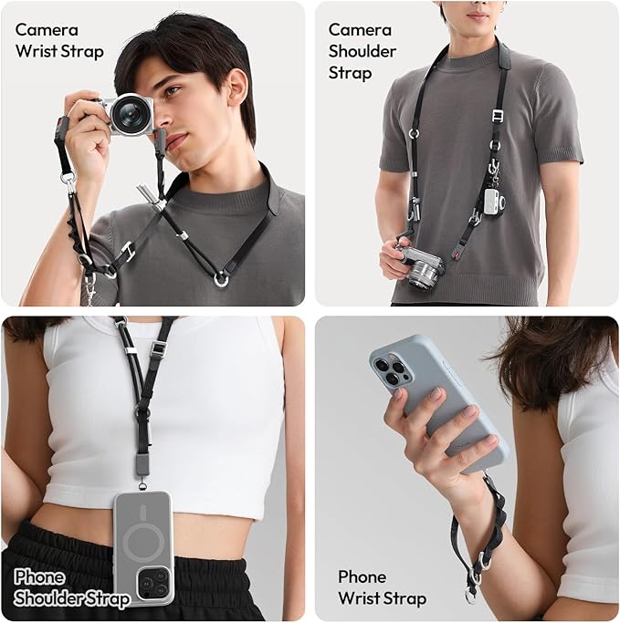 ULANZI YF01 Camera Strap with USB C Cable, 3-in-1 Modular Quick Release Neck Shoulder Wrist Strap 71.9inch Length Adjustment, Multi-Use Convertible Crossbody Sling for DSLR Mirrorless Cam Phone(Black)