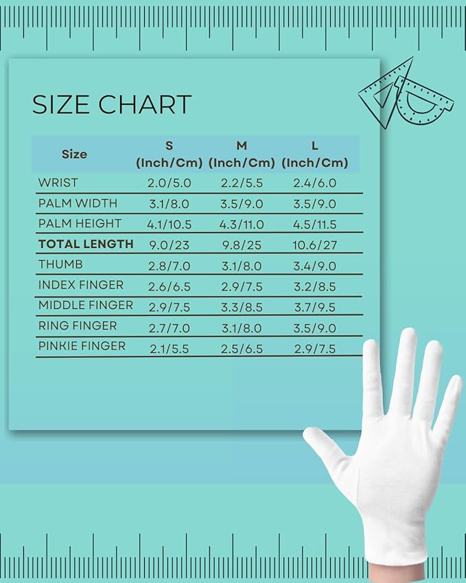 ANSMIO Cotton Gloves (2 Pairs), White, Moisturizing Night Gloves for Dry Hands, 100% Cotton, Size L