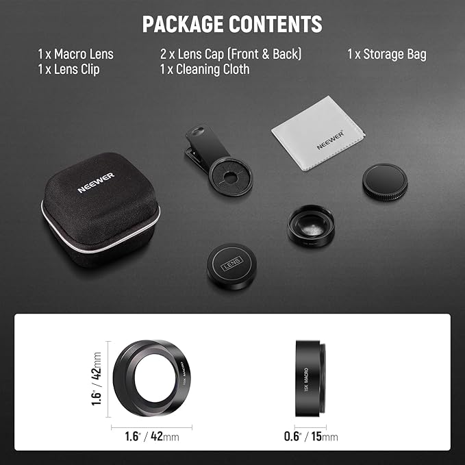 NEEWER Basics 15x Macro Phone Lens Kit with 37mm Lens Clamp, HD Camera Accessories Compatible with iPhone Samsung Android Smartphone, LS-69