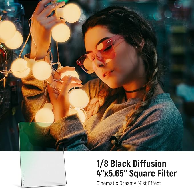 NEEWER 1/8 Black Diffusion Dreamy Cinematic Effect 4"x5.65" Cinema Square Filter (Rectangular) with HD Optical Glass Compatible with Tilta Compatible with SmallRig Matte Box for Photo Videography