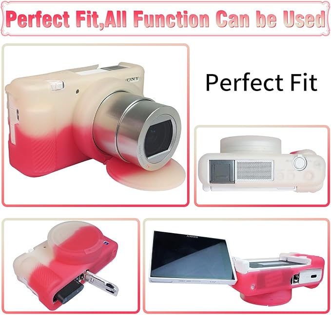 Easy Hood Camera Case for Sony ZV-1, Soft Silicone Cover Camera Sleeve Body Skin Protective Case with Removable Lens Cap for Sony ZV1 Digital Camera, White Pink