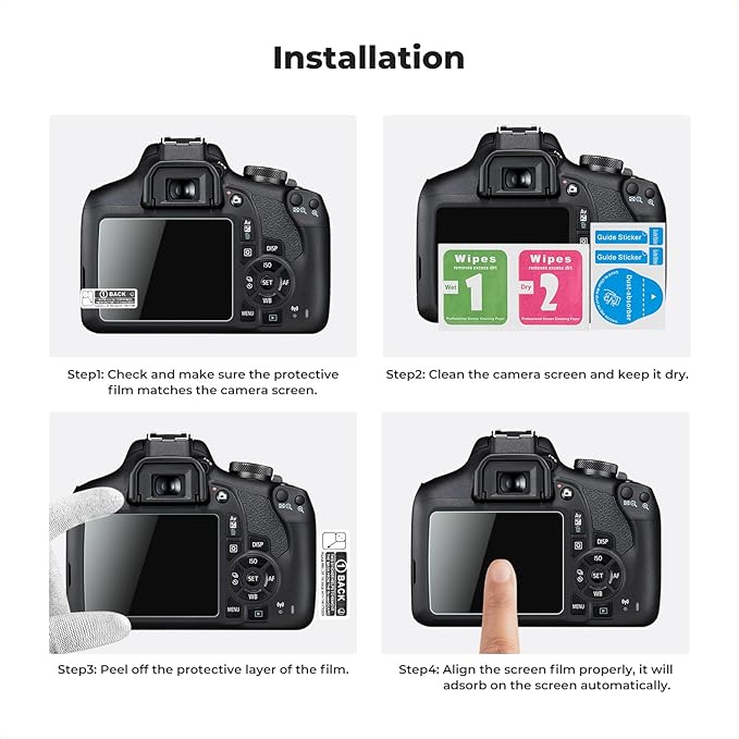 K&F CONCEPT 3 Pack Camera Screen Protector Compatible with Canon EOS Rebel T7 T6 T5, 0.3mm 9H Hardness Tempered Glass Cover Anti-Scratch Bubble-Free & Hot Shoe Cover