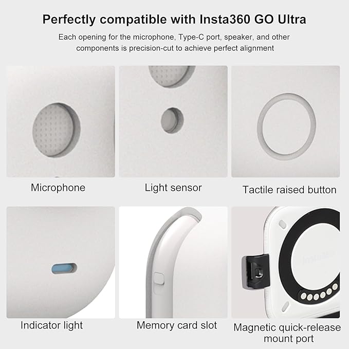 UicPuzo Full Body Silicone Case with Lens Cap & Lanyard for Insta360 GO Ultra, Anti-Scratch Protective Skin Cover,Non-Slip Grip & Shockproof Design (White)