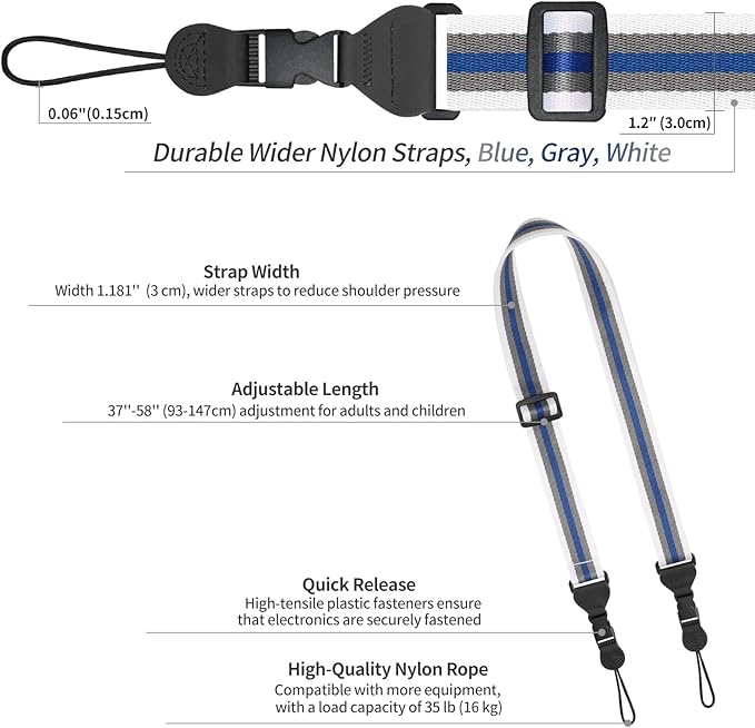 Adjustable Shoulder Strap, Comfortable for Camera Neck Lanyard iPad Strap iPad Strap for iPad, Camera, Binocular, Crossbody, Tablet, Laptop, Binocular, Luggage Bag(Blue, Gray & White A29+1)