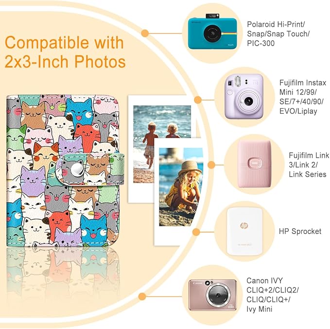 Lebrocoli Cats Small Photos Album for 2x3 Inch Films, 56 Pockets Mini Cute Albums Book for Polaroid Fujifilm Instax Mini Instant Camera Printer, Kpop Photocard Pictures Binders Holders Storage