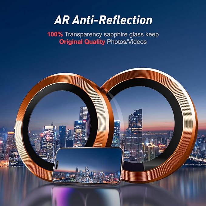 Jeluse Camera Lens Protector for iPhone 17 Pro Max/17 Pro/16 Pro Max/16 Pro/15 Pro Max/15 Pro/14 Pro Max/14 Pro, 9H Tempered Glass Screen Protector Cover Alignment Kit Metal Individual Ring