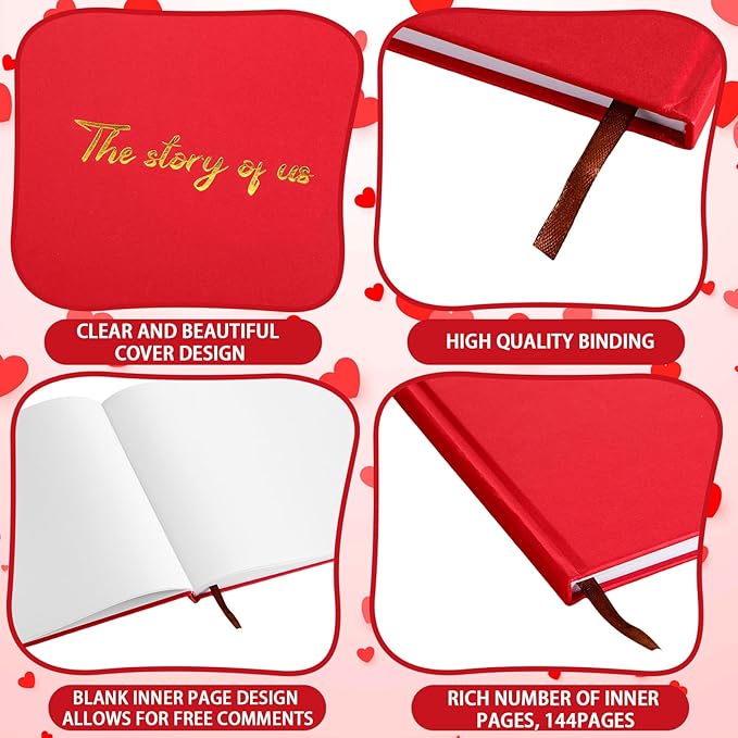 Colarr Hardcover Couples Scrapbook 144 Pages 8.7 x 8.7" Couples Photo Album Scrapbook Journal for 1 Year Wedding Memory Anniversary Photo Book Gift with 2 Markers(Red)