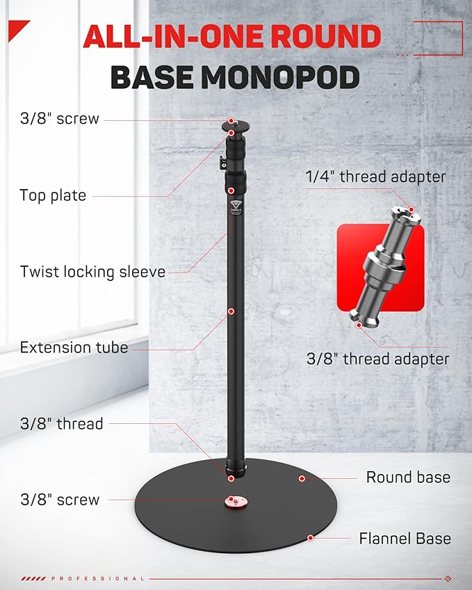 IFOOTAGE RB-A400 Round Base Light Stand Monopod, 79" Tripod Monopod for Cameras, Lights, Webcam, Live Streaming, Vlogging, Payload 22LBS