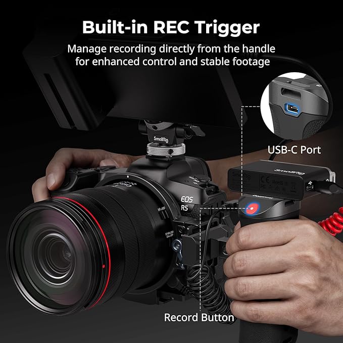 SMALLRIG Side Handle for Arca-Swiss with Recording Trigger, 3 Control Cable, Fit for Sony A7 III/ FX3/ A6600, for Canon R5II/ R5C, for FUJIFILM X-H2S/ X-T5, for Panasonic S5 II/ GH5-5694