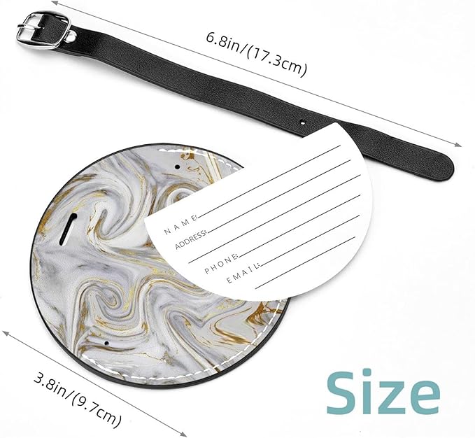 2 Pack Black Golden White Marble Luggage Tag Set | Durable ID Tags for Suitcases & Travel Bags | Name Identifiers for Easy Bag Recognition