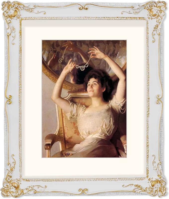 SIMON'S SHOP 11x14 Picture Frame Matted for 8x10 Photo, Vintage Style Poster Frames 11x14, White with Gold Accents Wall Mounting Gallery Wall Décor