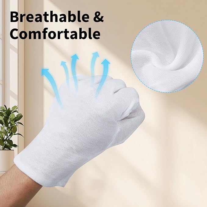 ENPOINT Touch Screen Gloves, 5 Pairs Cotton Gloves, White Cotton Gloves for Dry Hands Sleeping, Archival Gloves White Cotton Gloves for Art Handling, Coin Handling, Jewelry, Photography, Large