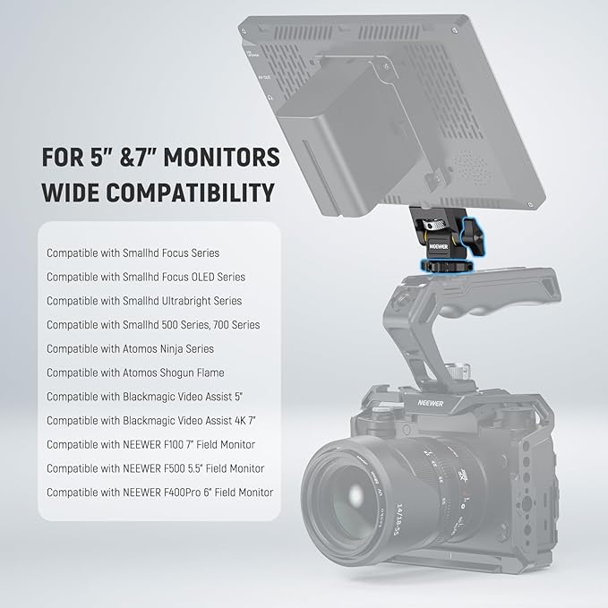 NEEWER Cold Shoe Camera Monitor Mount with Anti Twist 1/4" Screw Compatible with Atomos Ninja V, 5" & 7" Field Monitor, 360° Swivel 180° Tilt with Adjustable Damping, MA006