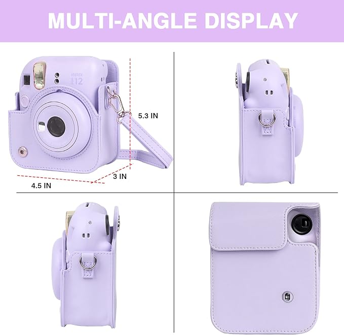 CAIYOULE Camera Case for Fujifilm Instax Mini 12 Instant Film Camera, PU Leather Protective Camera Crossbody Bag for Fuji Mini 12 with Photo Album, Adjustable Shoulder Strap, Lilac Purple-No Camera