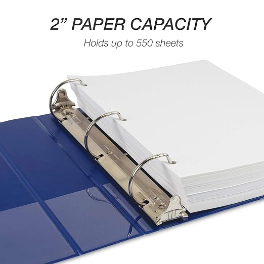 Samsill Durable 2 Inch Binder, Made in The USA, D Ring Binder, Customizable Clear View Cover, Midnight Blue, Holds 475 Pages