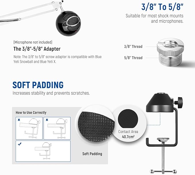 NEEWER Suspension Boom Arm Scissor Mic Stand, Microphone Arm Desk Stand with 3/8" to 5/8" Screw, Cable Ties Compatible with Blue Yeti Snowball Yeti X Quadcast, Max Load 3.3lb/1.5kg, NW-35, White