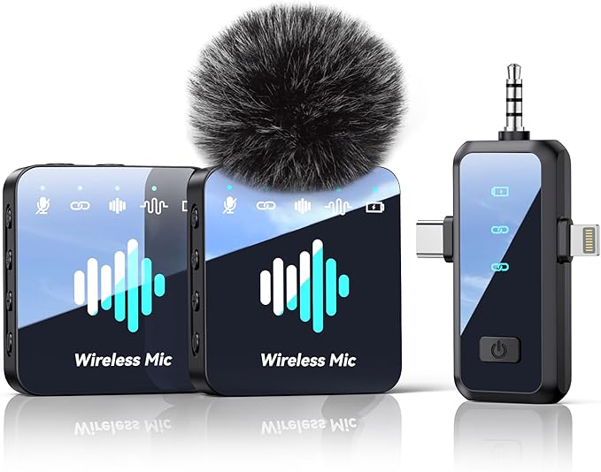 Wireless Lavalier Microphone for iPhone: Mini Microphone Noise Reduction - 328ft Transmission & 20H Battery Life for Video Recording, 3-in-1 Universal Camera & Android, Clip,Valentine's Day