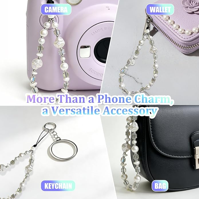 Beaded Camera Wrist Strap, Phone Wristlet Charm Lanyard, Cute Digital Camera Charm Lanyard,Strap Beaded Camera Chain for Phone Bag Keychain Accessories