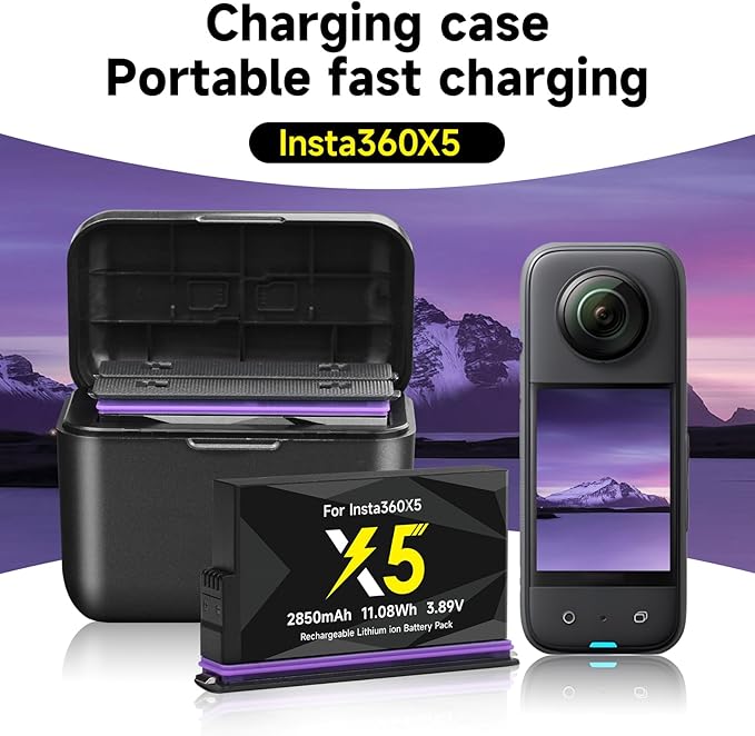 360X5 Camera Battery Charger Set, 2-Pack 2850mAh Replacement Battery and 2-Channel Fast Charging Charger Hub Compatible with Insta360X5 Camera (2 Batteries+1 Charger)