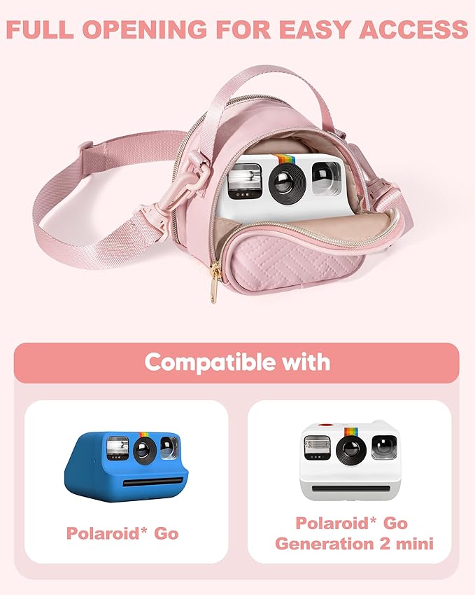 Prokva Mini Camera Bag Compatible with Polaroid Go Generation 2 Instant Camera, Small Sling Bag with Pockets and Shoulder Strap, Pink