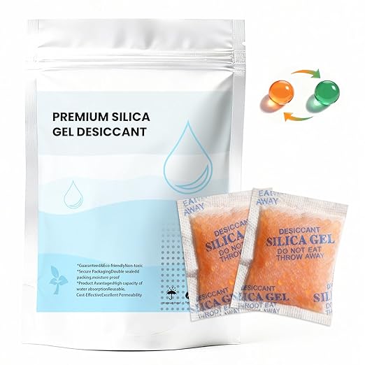 Color-Indicating Silica Gel Packets, 5g (50 Pack), Food-Grade Reusable Desiccant Moisture Absorbers for Food Storage, Closets, Electronics