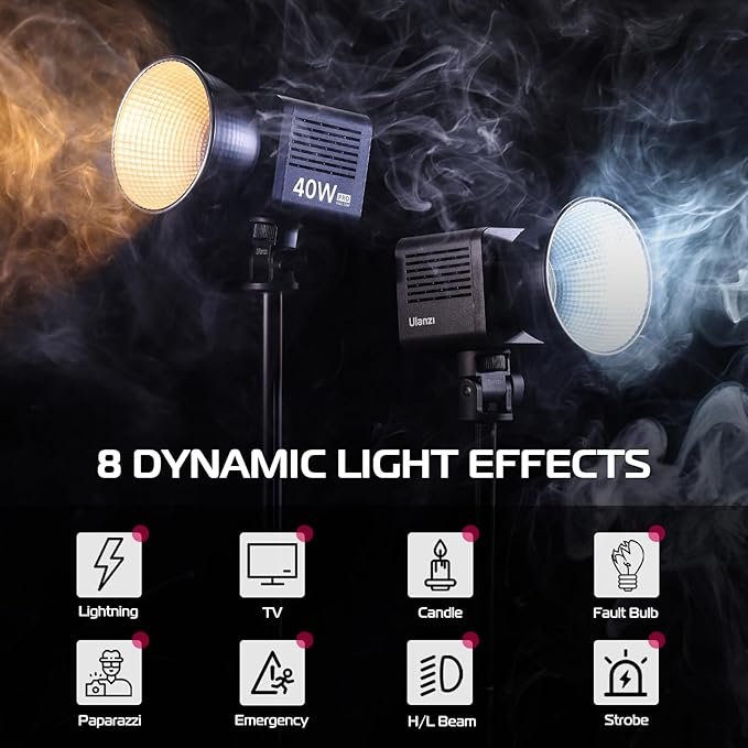 ULANZI 40W Pro Portable LED Video Light with DC Power Adapter, 3400mAh Build-in Battery Metal Mini Dual Color Temperature COB Continuous Output Lighting Handheld Spotlight 2500K-6500K for Video