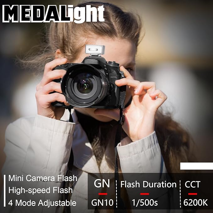 F1 Mini Camera Flash Camera Flash Speedlite for Ricoh (GR3/GR3X,etc.) Fuji/Sony ZV1/Nikon/Canon,Digital Film Cameras,Portable Mini hot Shoe Flashlight for DSLR Cameras.(Silver)