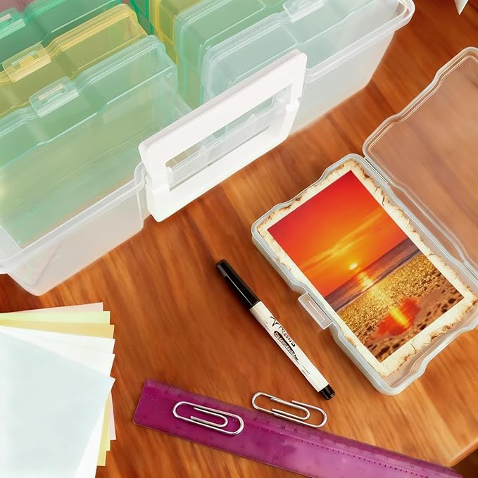 ＯｐｐｓＺｅｃｅ 4" x 6" Photo Organizer Storage Container with 16 Inner Case, Photo Storage Box with Handle for Crafts, Arts, Scrapbooking Stationery, Seed, Sewing Supplies, Arts Supply(Rainbow-Colored)
