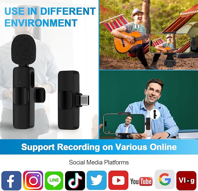 USB C Wireless Lavalier Microphone for iPhone 17 16 Pro Max 16e 15,Samsung Galaxy S25 A16 S24 Ultra,Noise Reduction Mini Lapel Mic Clip on,Lav Mic on Video Recording,Tiktok,Youtube,Vlog,Live Streaming