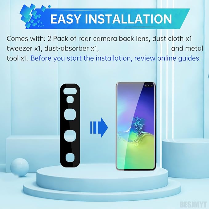 2 Pack Rear Camera Lens Replacement for Samsung Galaxy S10 Plus Adhesive Back Camera Glass Lens with Full Fix Tool Repair Kit Tweezers Dust Cloth for S10 Plus SM-G975U SM-G975U1