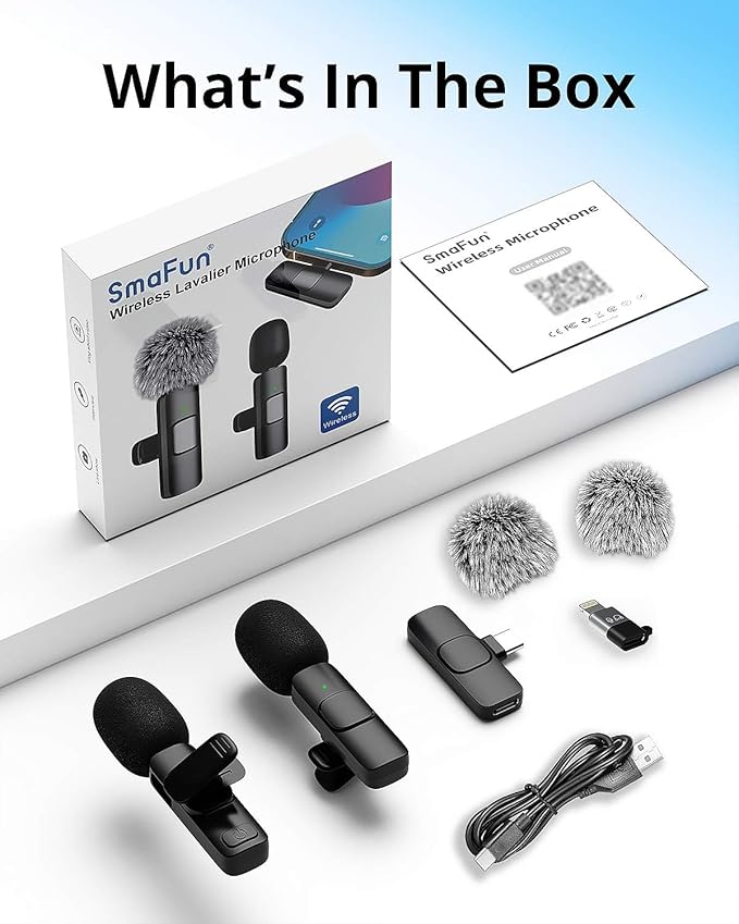 Wireless Lavalier Microphone for iPhone - Android, iPad, Tablets, Bluetooth Mini Microphone with Noise Canceling,82FT Transmission,6H Battery Life, Professional Lapel Mic for Video Recording