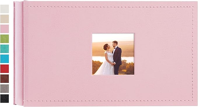 potricher Small Photo Album 4x6 100 Photos Leather Cover Picture Book with 100 Horizontal Pockets for Family Wedding Anniversary and Baby (Pink)