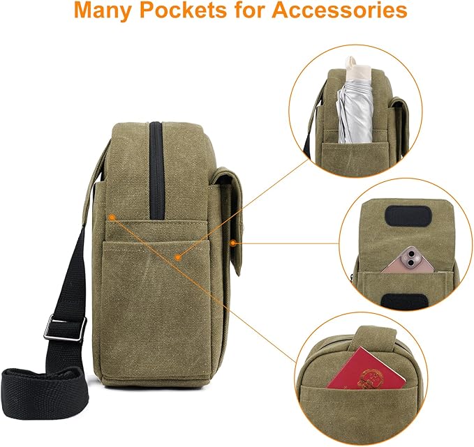 TULLIO Camera Bag Small, Crossbody Camera Bag Purse Waterproof Canvas Shoulder Photo Case Photography Sling Bag for Mirrorless or DSLR SLR
