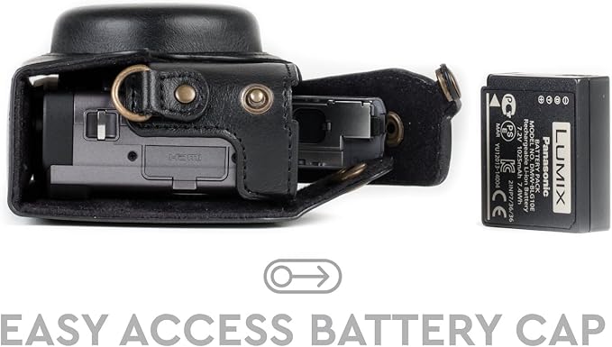 MegaGear MG1258 Ever Ready Leather Camera Case compatible with Panasonic Lumix DC-ZS80, DC-ZS70, DC-TZ95, DC-TZ90 - Black