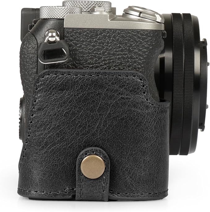 MegaGear Genuine Leather Half Camera Case for Sony Alpha a7C Mark II - Stylish and Protective - Black