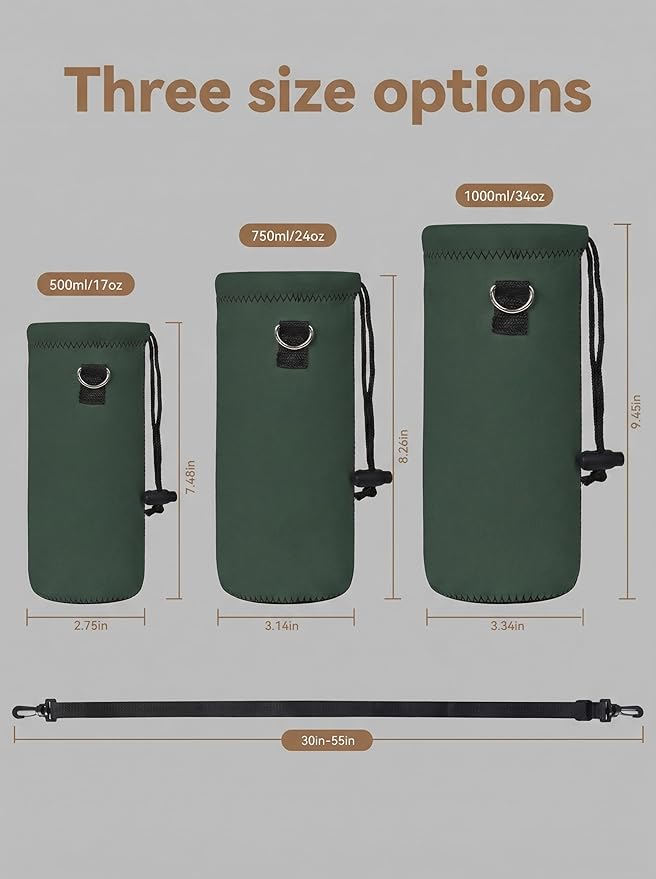 AUPET Water Bottle Bag Carrier,24oz/32oz Insulated Neoprene bottle Sling Holder Case Pouch Cover for 1000ML/750ML Bottles with Shoulder Strap for walking