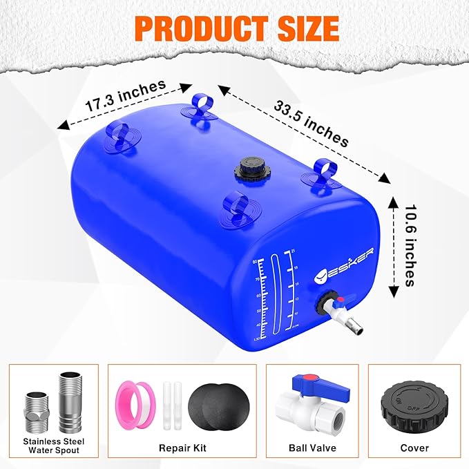 Yesker Portable Water Storage Bladder 30 Gallon – Heavy-Duty 1000D PVC Foldable Water Bladder Tank with 3/4" PVC Spigot for Garden, Camping & Car Use, Blue