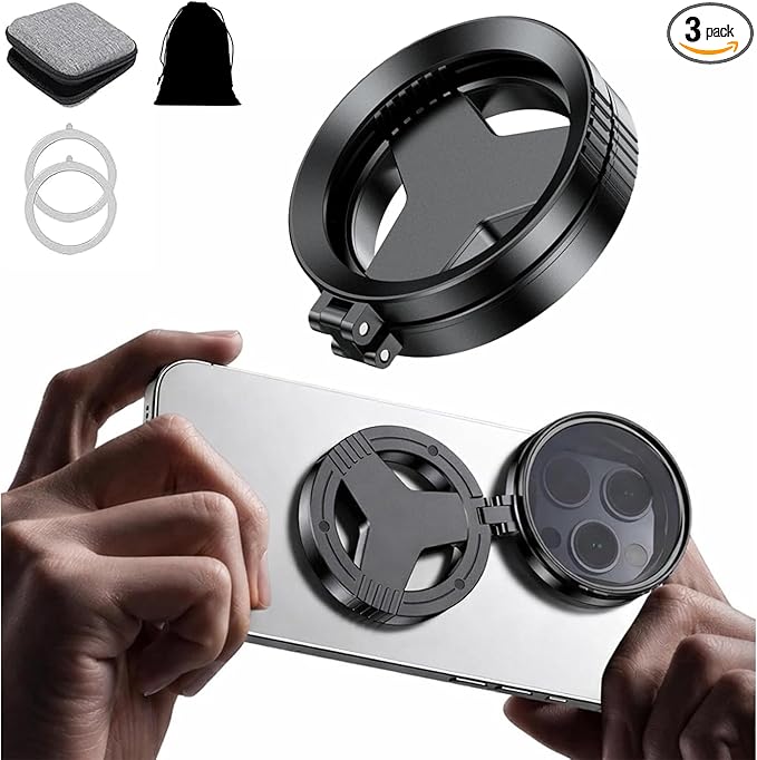 Anti-Glare Magnetic Phone Filter, 52mm CPL + Star & Polarizing Camera Filter, HD Foldable Portable Magnetic Lens Attachment for iPhone, Samsung & Android (3)