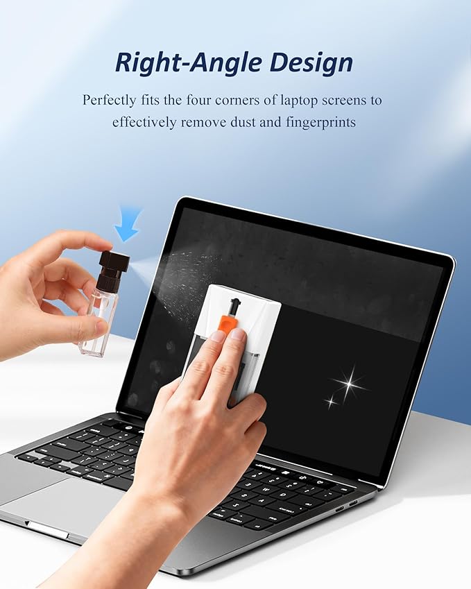 Professional Keyboard Cleaner Laptop Cleaning Kit - Keyboard Cleaning Kit for Computer MacBook iPhone AirPods iPad - Laptop Cleaner with Retractable Brush, 15ml Spray, Microfiber Cloth, Keycap Puller