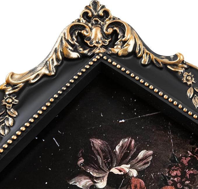 Black 11x14 Vintage Picture Frame with Mat for 8x10 or 11x14 Photos, Real Glass, Gothic Ornate Baroque Victorian Frames for Wall Hanging